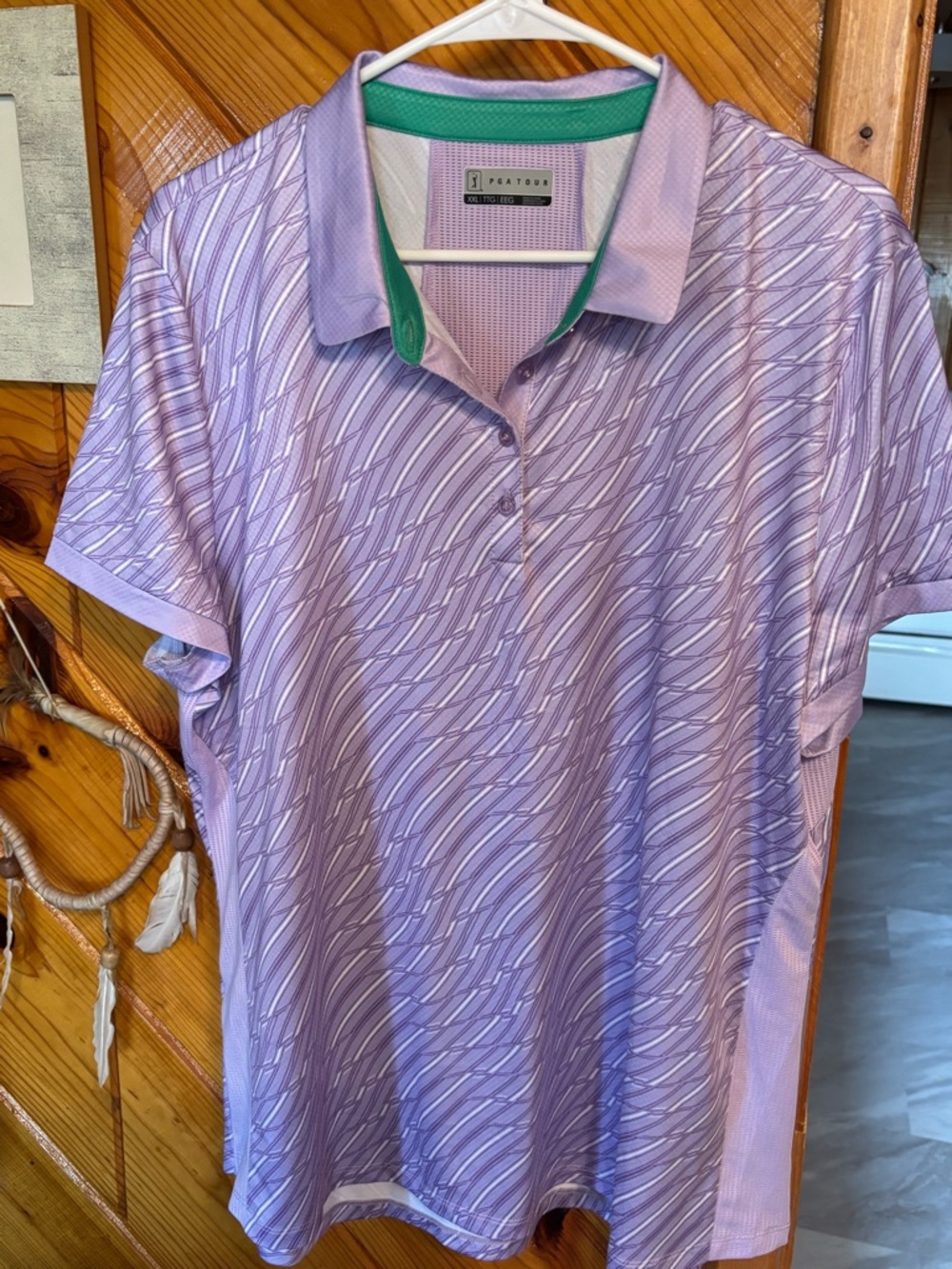 PGA Tour Lavender Polo with Green Trim